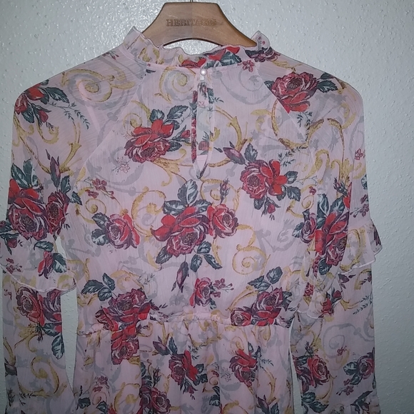 Art Class XL Girls Long Sleeved Pink Red Roses Layered Dress Kids - Picture 7 of 10